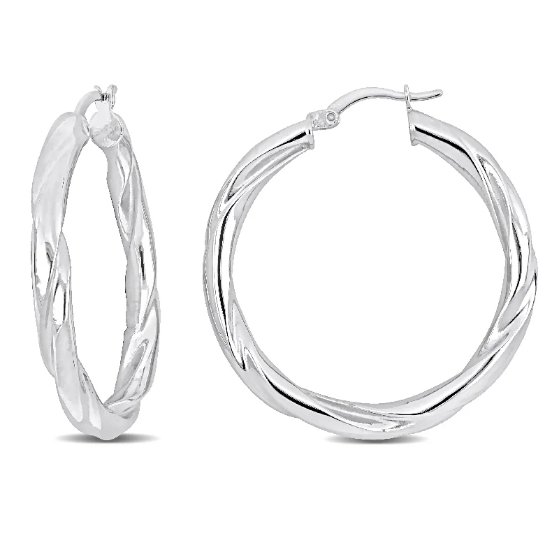 Best hoop earrings with lever-back closures for secure and easy wear-Mimi & Max 37x4.5mm Twist Hoop Earrings in Sterling Silver