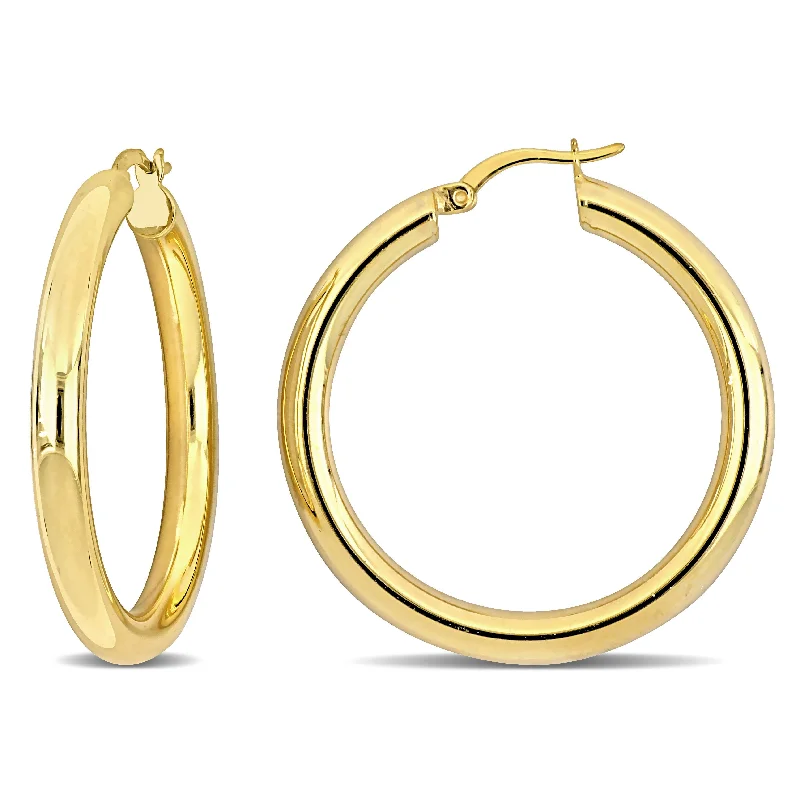 Hoop earrings with a chunky design for a bold and trendy statement-Mimi & Max 37x4mm Hoop Earrings in Yellow Silver