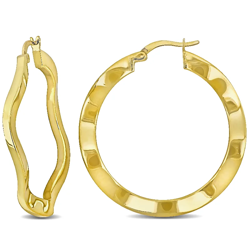 Hoop earrings with multi-tone finishes for a colorful and layered effect-Mimi & Max 38x2.5mm Wave Hoop Earrings in Yellow Plated Silver