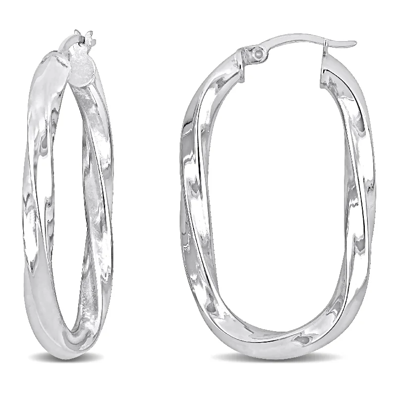 Hoop earrings with pearl accents for a chic and classic style-Mimi & Max 38x23mm Oval Twist Hoop Earrings in Sterling Silver