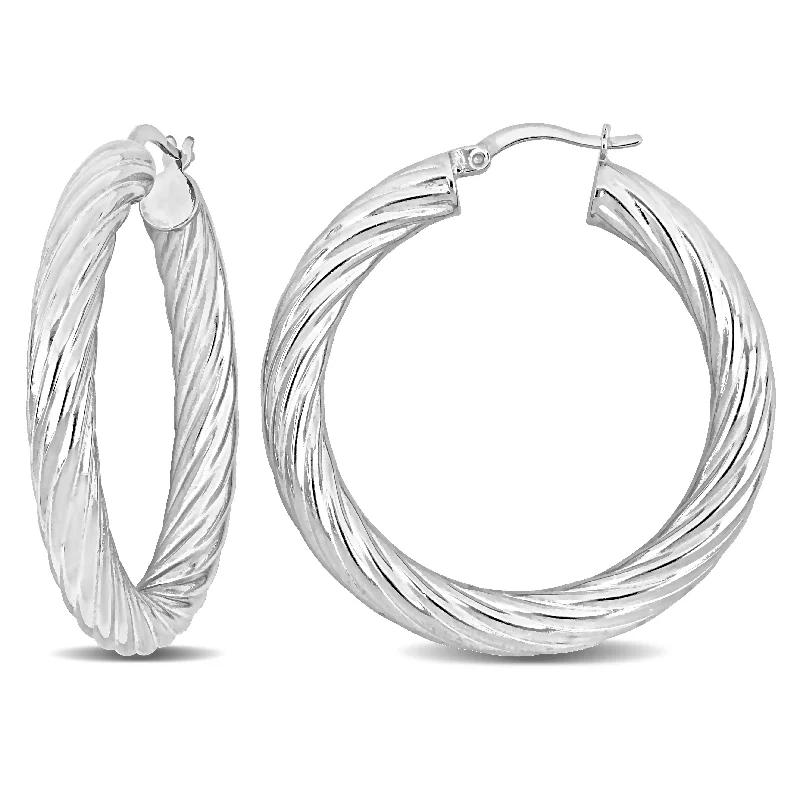 Best hoop earrings with sterling silver for an affordable and chic design-Mimi & Max 40x5mm Twist Hoop Earrings in Sterling Silver