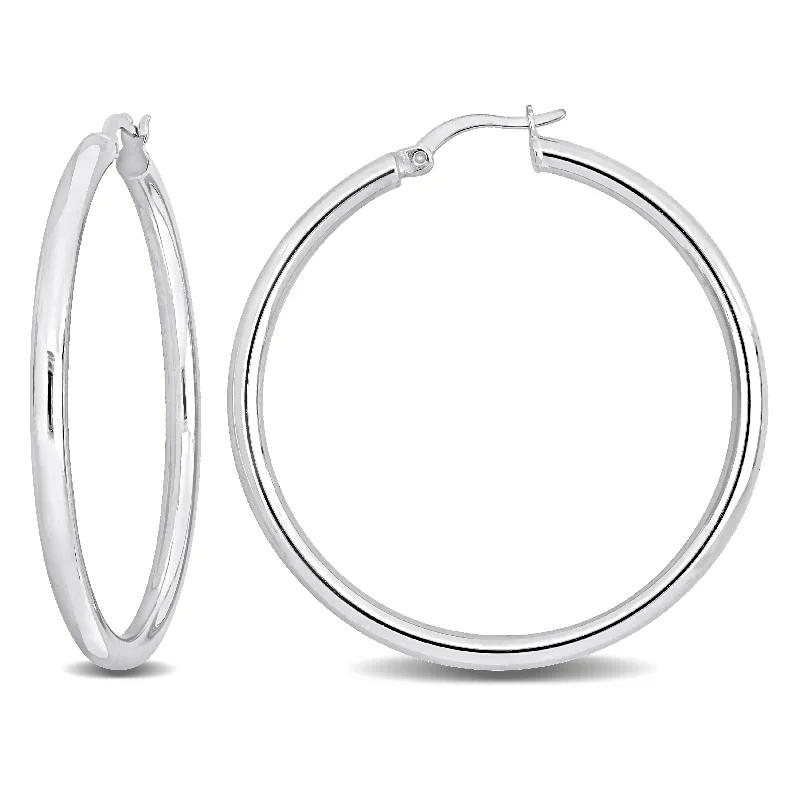 Hoop earrings with faceted crystals for added sparkle and shine-Mimi & Max 45x3mm Hoop Earrings in Sterling Silver