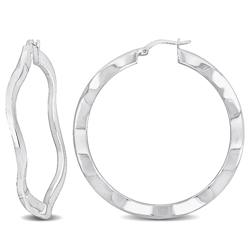 Best hoop earrings with vintage rhinestone embellishments for a retro-glam effect-Mimi & Max 46x2.5mm Wave Hoop Earrings in Sterling Silver