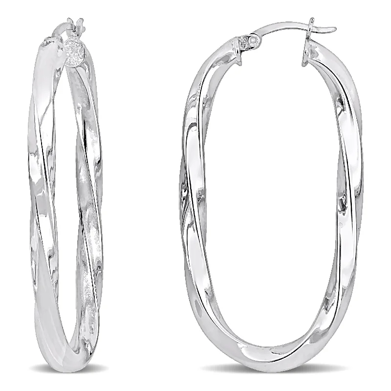 Best hoop earrings with matching bracelets for a coordinated jewelry set-Mimi & Max 48x25mm Oval Twist Hoop Earrings in Sterling Silver