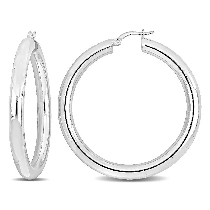 Best hoop earrings with braided leather for a rustic, stylish finish-Mimi & Max 50x5mm Hoop Earrings in Sterling Silver