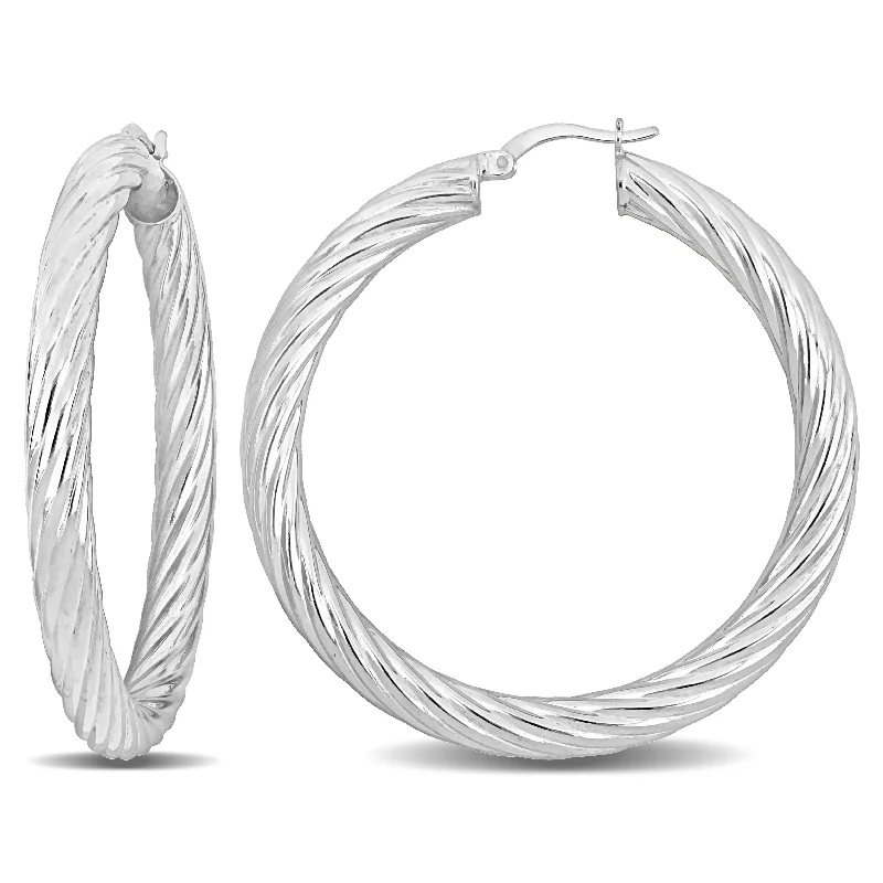 Hoop earrings with multi-tone finishes for a colorful and layered effect-Mimi & Max 50x5mm Twist Hoop Earrings in Sterling Silver