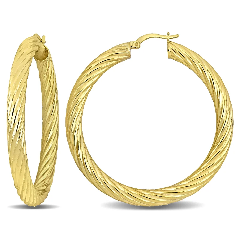 Best hoop earrings with geometric hexagon shapes for a modern, angular look-Mimi & Max 50x5mm Twist Hoop Earrings in Yellow Plated Silver