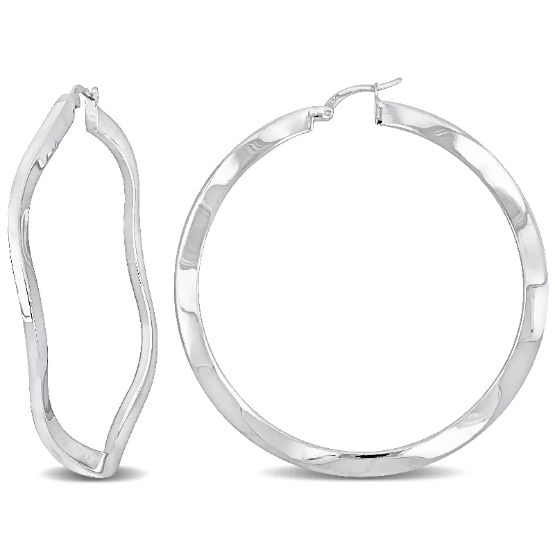 Hoop earrings with textured gold for a refined and sophisticated aesthetic-Mimi & Max 58x2.5mm Wave Hoop Earrings in Sterling Silver