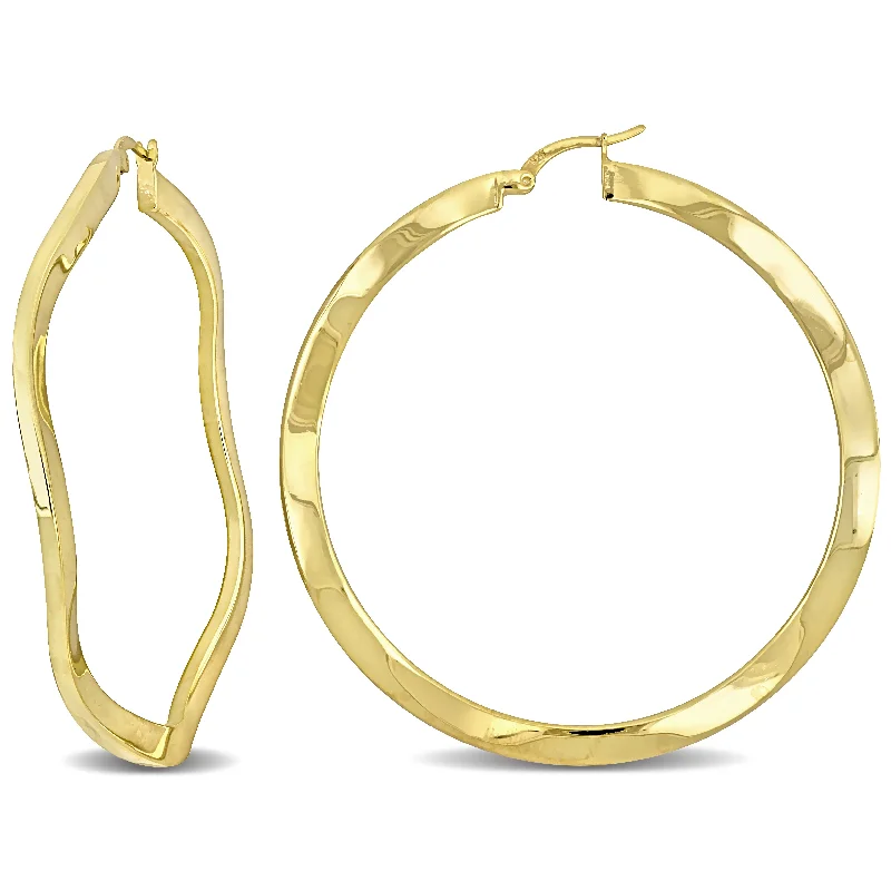 Hoop earrings with colorful beads for a fun and playful vibe-Mimi & Max 58x2.5mm Wave Hoop Earrings in Yellow Plated Silver