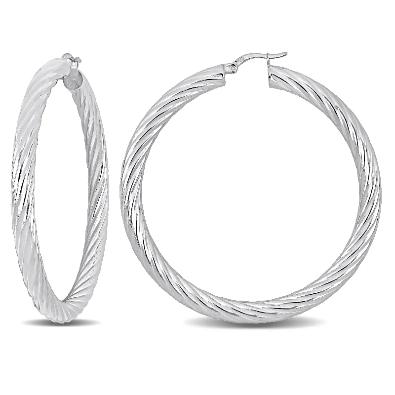 Hoop earrings with textured finishes for a vintage and classic style-Mimi & Max 60x5mm Twist Hoop Earrings in Sterling Silver