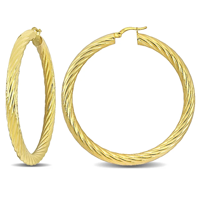 Best hoop earrings with intricate beaded details for a textured, stylish appearance-Mimi & Max 60x5mm Twist Hoop Earrings in Yellow Plated Silver