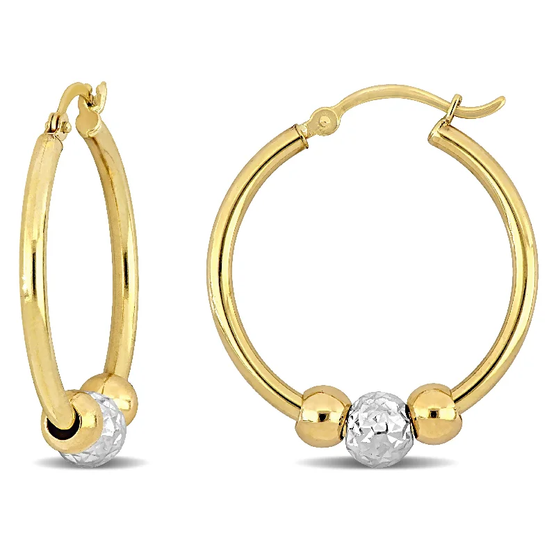 Hoop earrings with pearl accents for a chic and classic style-Mimi & Max Cubic Zirconia Beaded Hoop Earrings in 14k Yellow Gold