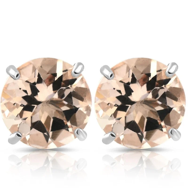 Hoop earrings with twisted metal designs for a dynamic and modern style-Morganite Studs available in 14K White or Yellow Gold 6MM