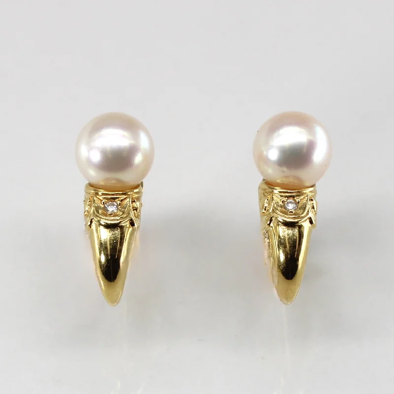 Hoop earrings with polished silver finish for a shiny, modern appeal-Pearl & Diamond Vintage Earrings | 0.02ctw |