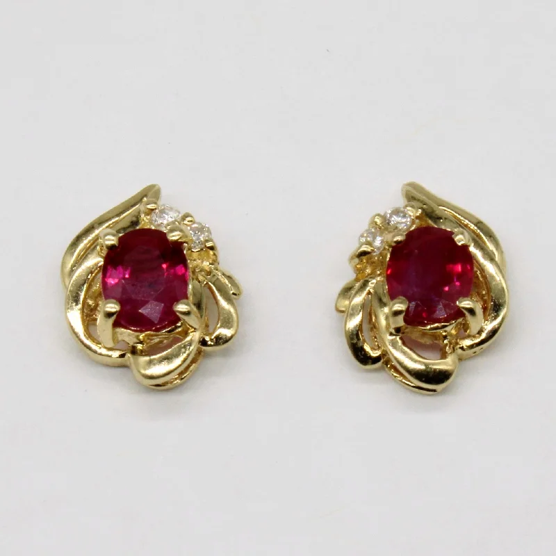 Hoop earrings with diamond-cut surfaces for added sparkle and shine-Ruby & Diamond Earrings | 0.56ctw, 0.04ctw |