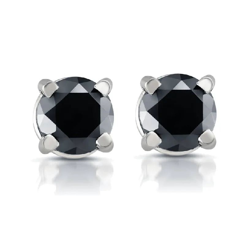 Hoop earrings with rhinestone-studded rims for a glamorous touch-White Gold 1/2ct Round Cut Black Diamond Studs 14k