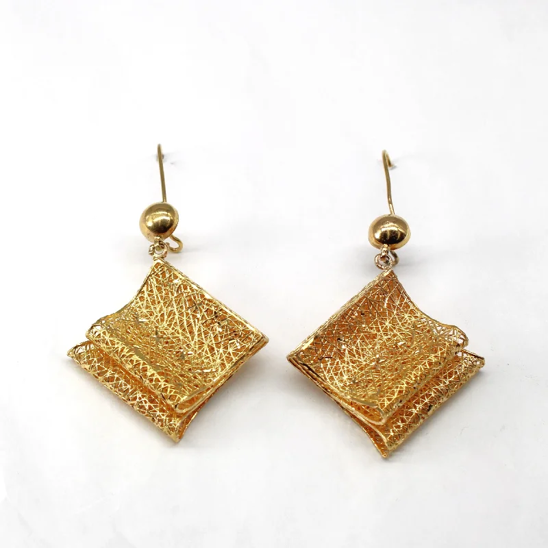 Best hoop earrings with blackened metal for an edgy and bold appearance-Woven Texture Gold Dangle Earrings